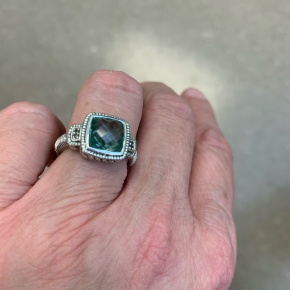 Judith Ripka SS, green amethyst and CZ -size 6.75 ring - Picture 8 of 14